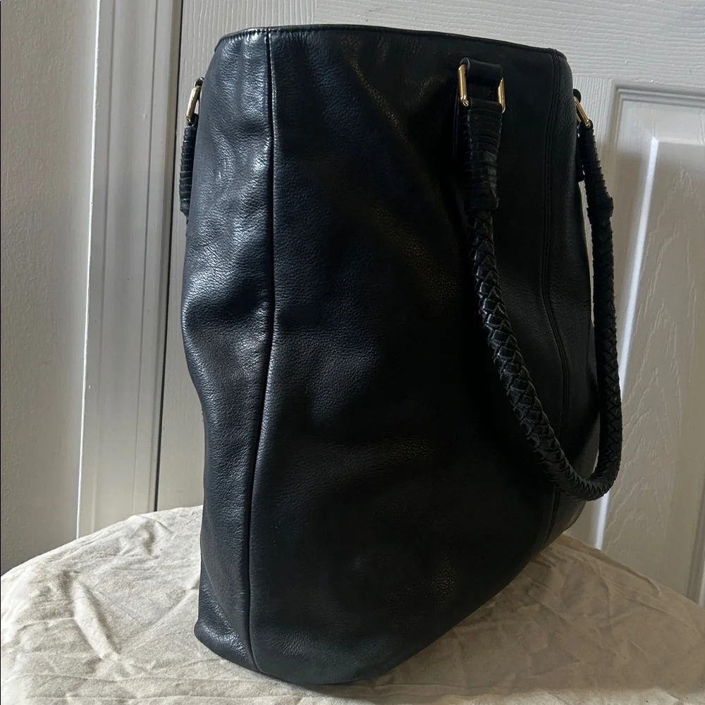 Margot Classic Black Leather Tote Handbag with Braided Handles - Picture 3 of 5